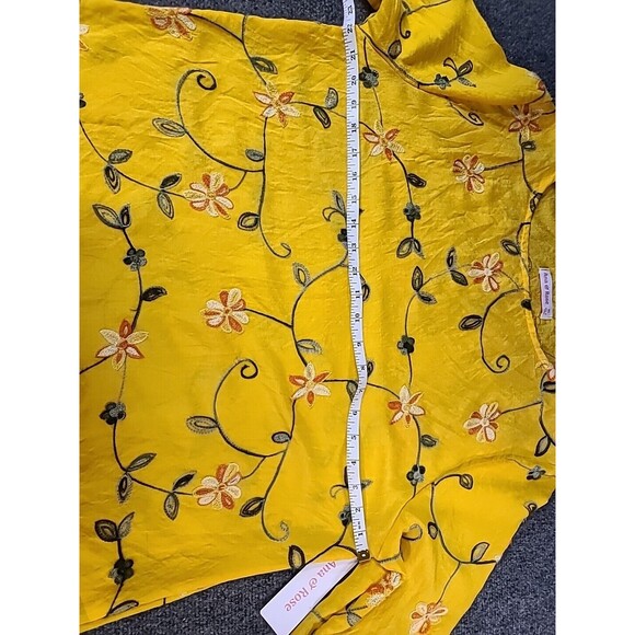 NWT Ana & Rose Women's Boho Blouse Plus XL Yellow Floral Embroidered Peasant - Picture 6 of 9